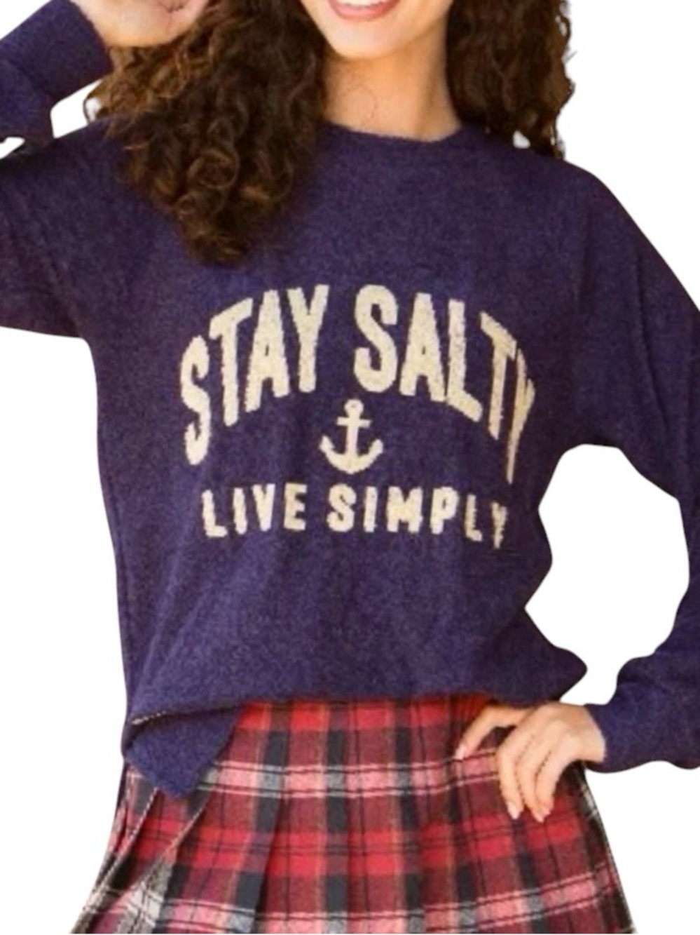 Simply Southern Stay Salty Navy Terry Sweatshirt Anchor Women’s XL